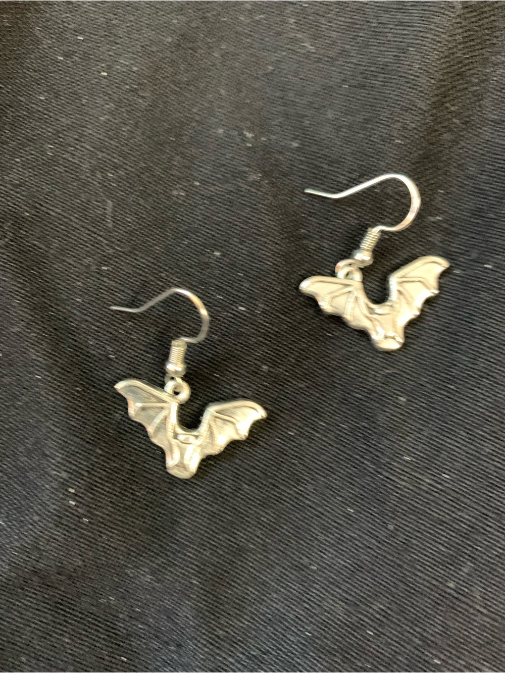 Hand Crafted Silver Bat Charm Dangle Earrings
